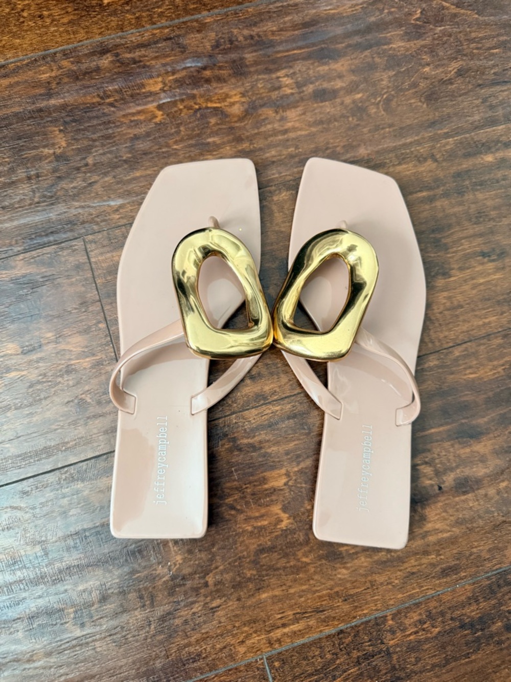 Nordstrom blush pink square-toe sandals with gold accent